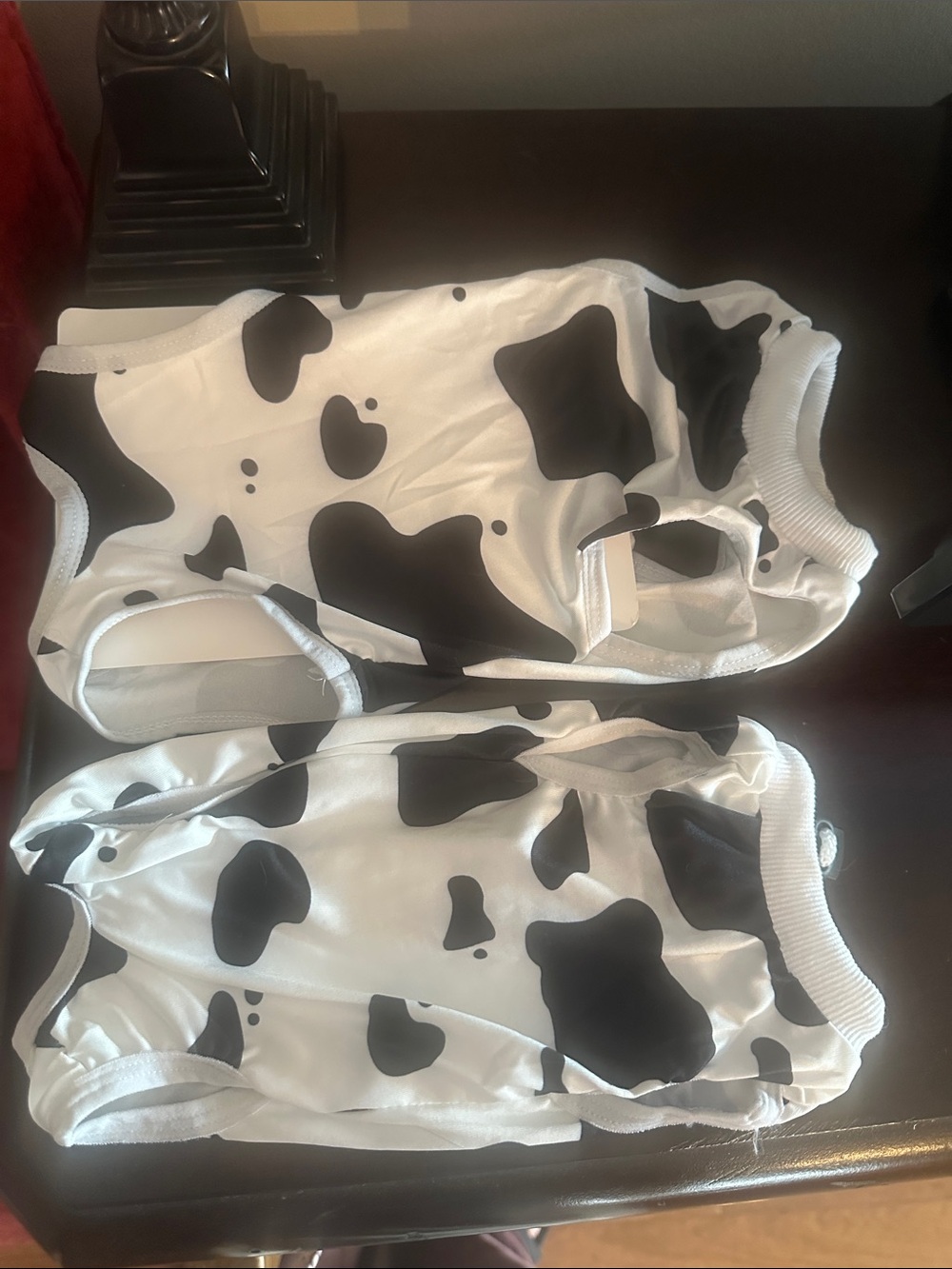 Dog/Cat Cow Print One-Piece Romper - White & Black 2 pieces xs & small